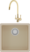 Комплект Мойка Lemark Sinara 440-U 9910068 бежевая + Смеситель Comfort LM3075G-Beige с гибким изливом, золото, бежевый