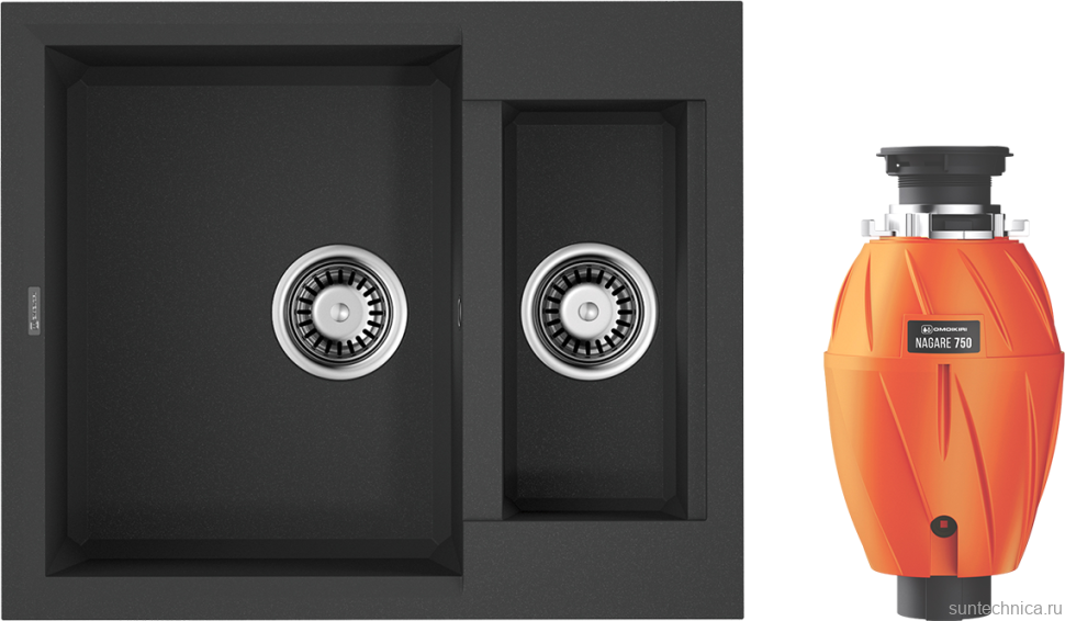Комплект Мойка Omoikiri Sakaime 60-2-BL чёрная + Измельчитель Nagare 750