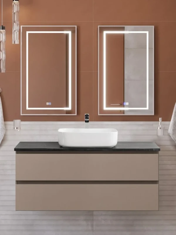 Мебель для ванной комнаты BelBagno Kraft 120 подвесная, матовая бежевая, столешница kep-120-mno, раковина BB1304