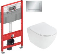 Комплект Унитаз подвесной Cezares Stylus + Крышка CZR-2316-SC с микролифтом + Инсталляция TECE Profil TECEprofil Uni 2.0 9300302 + Кнопка Now 9 240 402 хром матовый