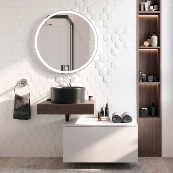 Мебель для ванной комнаты STWORKI Ольборг 60 столешница дуб карпентер, без отверстий, с тумбой 80