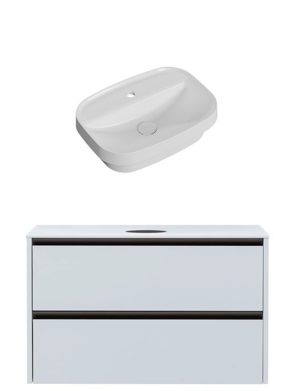 Тумба с раковиной Allen Brau Activity 120 с подсветкой, матовый белый, олива браш, столешница белая, раковина Fantasy Sphere 55x40, белая