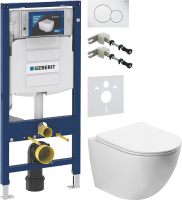 Комплект Унитаз подвесной SantiLine SL-5005 безободковый, с микролифтом + Крепления Geberit Duofix 111.815.00.1 к стене + Звукоизоляция + Инсталляция UP 320 111.300.00.5 + Кнопка Sigma 01 115.770.11.5 белая