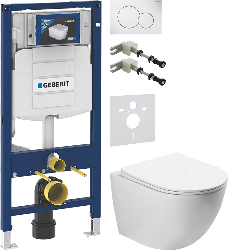 Комплект Унитаз подвесной SantiLine SL-5005 безободковый, с микролифтом + Крепления Geberit Duofix 111.815.00.1 к стене + Звукоизоляция + Инсталляция UP 320 111.300.00.5 + Кнопка Sigma 01 115.770.11.5 белая