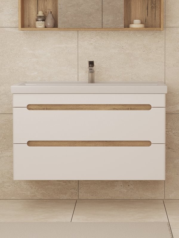 Тумба под раковину без столешницы SanStar Diva 100 подвесная матовая белая, дуб вотан