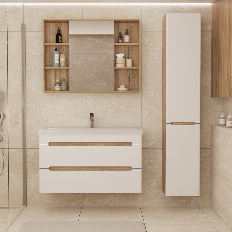 Тумба под раковину без столешницы SanStar Diva 100 подвесная матовая белая, дуб вотан