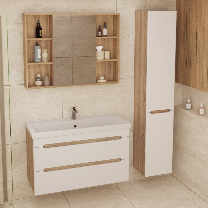 Тумба под раковину без столешницы SanStar Diva 100 подвесная матовая белая, дуб вотан