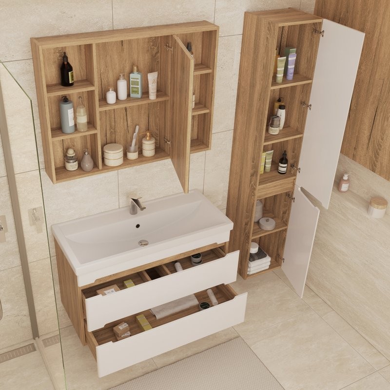 Тумба под раковину без столешницы SanStar Diva 100 подвесная матовая белая, дуб вотан