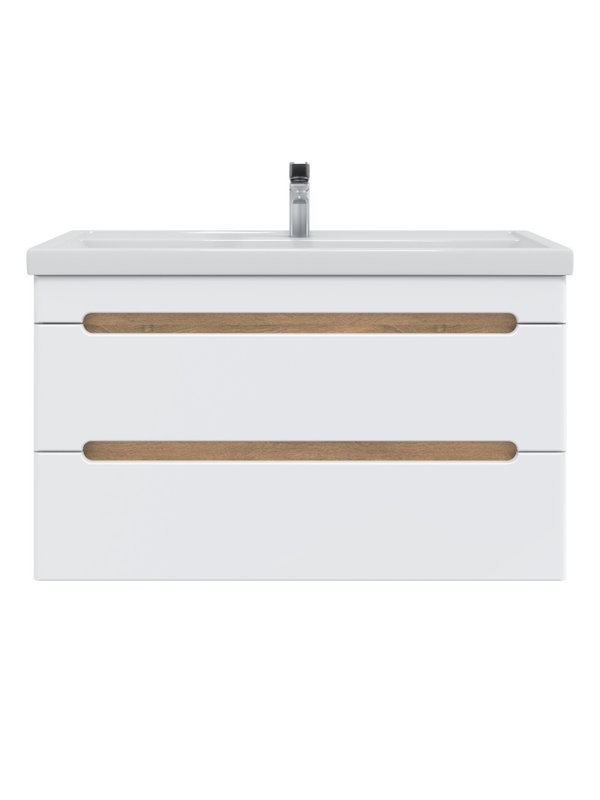 Тумба под раковину без столешницы SanStar Diva 100 подвесная матовая белая, дуб вотан