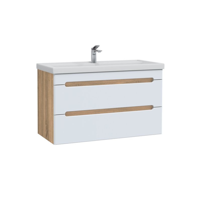 Тумба под раковину без столешницы SanStar Diva 100 подвесная матовая белая, дуб вотан