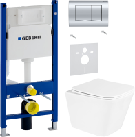 Комплект Унитаз подвесной BelBagno Due + Звукоизоляция Geberit + Инсталляция Duofix Delta 458.163.21.1 с кнопкой смыва, хром
