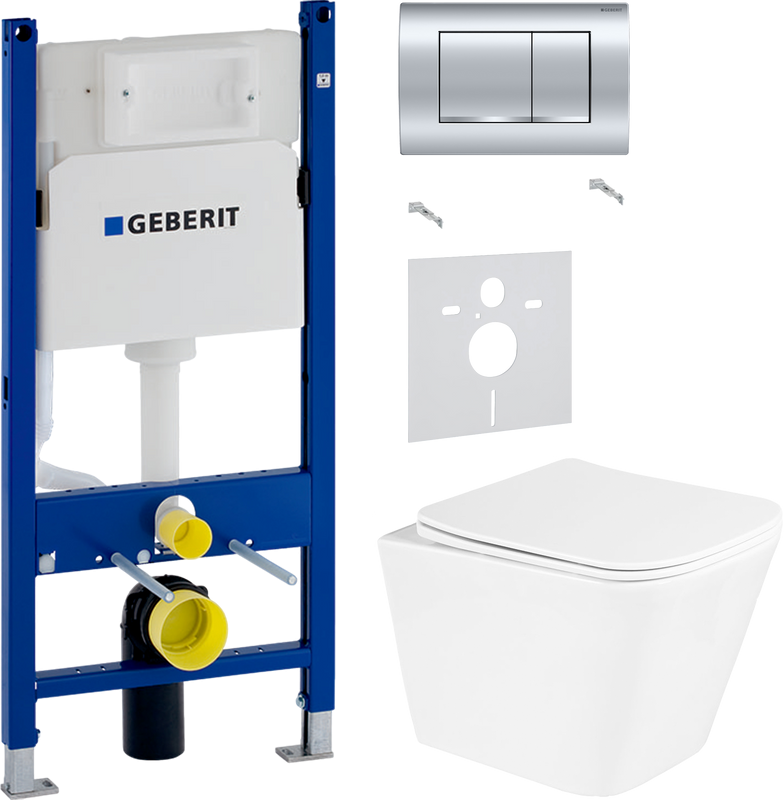 Комплект Унитаз подвесной BelBagno Due + Звукоизоляция Geberit + Инсталляция Duofix Delta 458.163.21.1 с кнопкой смыва, хром