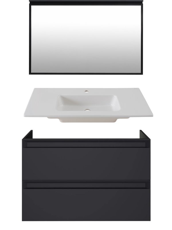 Мебель для ванной комнаты Allen Brau Eclipse 2.0 100 матовый антрацит, раковина Fantasy Flat 102x47, без перелива, белая