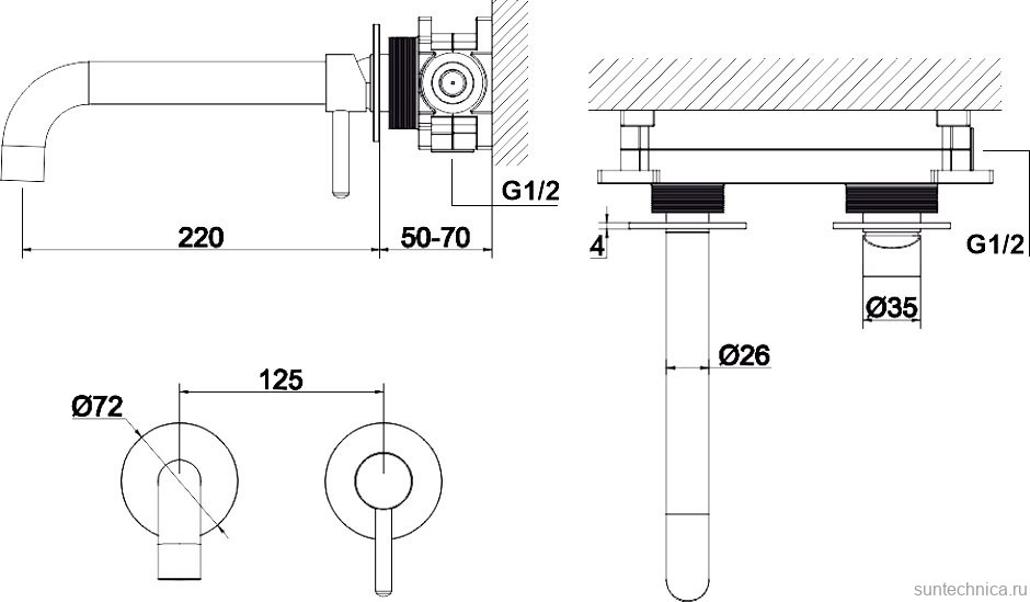 Смеситель для раковины WHITECROSS Y Y1215GM С ВНУТРЕННЕЙ ЧАСТЬЮ, оружейная сталь