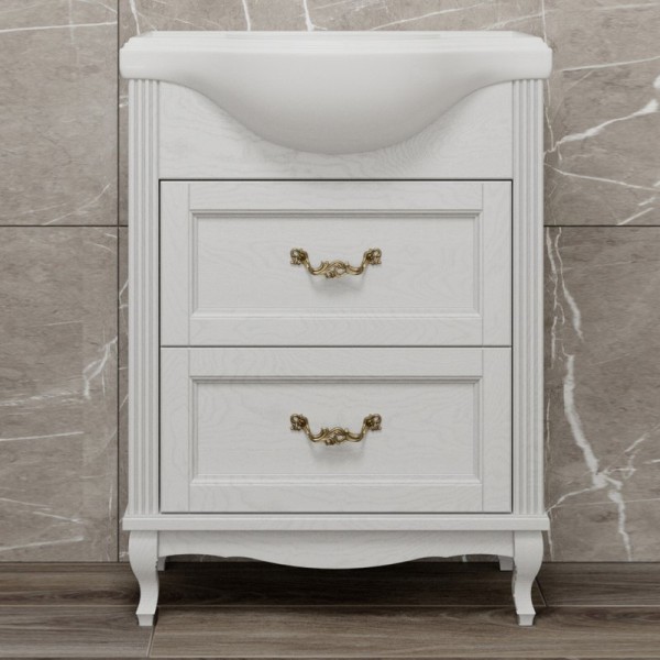 Тумба с раковиной ValenHouse Эллина 65 белая, 2 ящика, ручки бронза