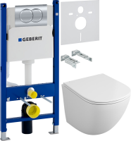 Комплект Унитаз подвесной Owl 1975 Vind TOWLT190302 безободковый + Инсталляция Geberit Duofix Delta 458.149.21.1 с кнопкой смыва, хром + Звукоизоляция