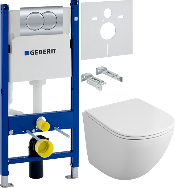 Комплект Унитаз подвесной Owl 1975 Vind TOWLT190302 безободковый + Инсталляция Geberit Duofix Delta 458.149.21.1 с кнопкой смыва, хром + Звукоизоляция