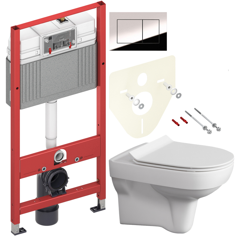 Комплект Унитаз подвесной Cersanit City Clean On DPL EO slim + Инсталляция TECE Now 9400412 4 в 1 с кнопкой смыва