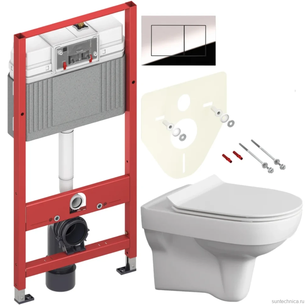 Комплект Унитаз подвесной Cersanit City Clean On DPL EO slim + Инсталляция TECE Now 9400412 4 в 1 с кнопкой смыва