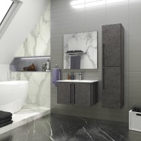 Шкаф пенал для ванной Brevita Rock R, бетон темно-серый