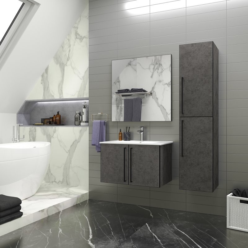 Шкаф пенал для ванной Brevita Rock R, бетон темно-серый