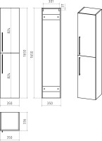 Шкаф пенал для ванной Brevita Rock R, бетон темно-серый