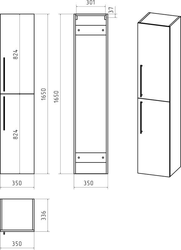 Шкаф пенал для ванной Brevita Rock R, бетон темно-серый