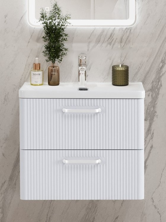 Тумба с раковиной BelBagno Due 50 ручки белые, bianco lucido