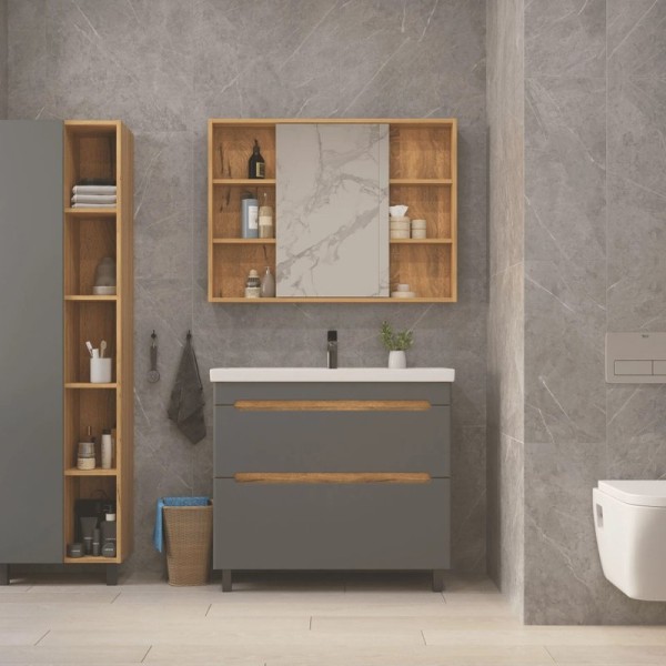 Мебель для ванной комнаты SanStar Diva 100 дуб вотан, графит софт, раковина Миранда 100