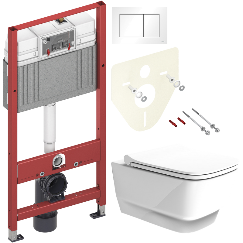 Комплект Унитаз подвесной Boheme Bello 971-W белый глянцевый + Крышка 975-W белая глянцевая + Инсталляция TECE Base 9400413 4 в 1 с кнопкой смыва