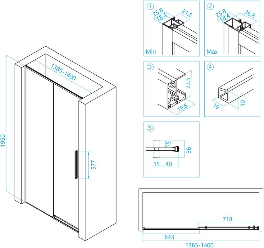 Душевой уголок RGW Stilvoll SV-12B+80 см (138,5-140)x80x195 профиль черный матовый, стекло прозрачное