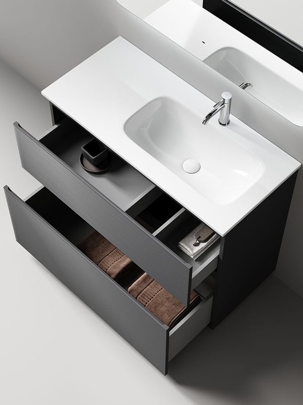 Тумба с раковиной Sancos Folk Floor 100 правая напольная, grey soft, раковина CN7015