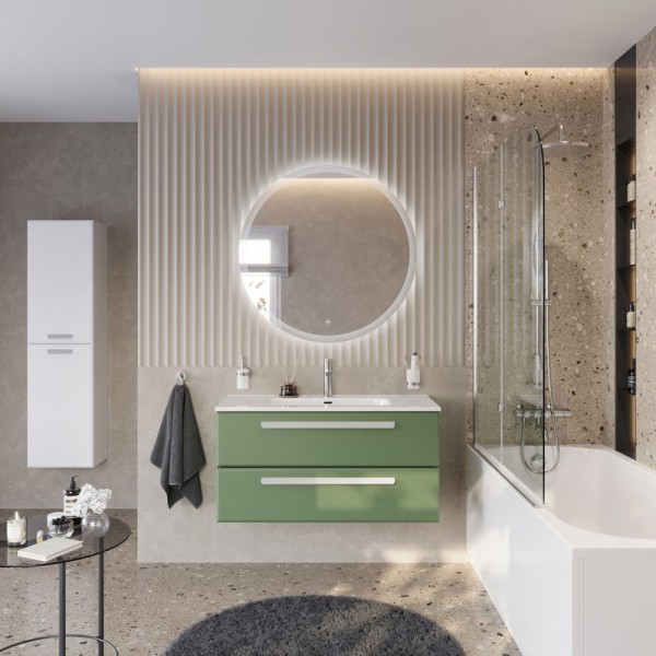 Мебель для ванной комнаты Cezares Eco Cer-N 100 фисташковый софт, раковина Duet 100, ручки сатин