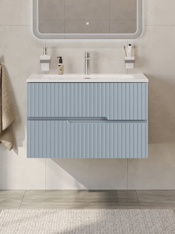 Тумба с раковиной Cezares Duet-n 80 подвесная, 2 ящика, жемчужная голубая