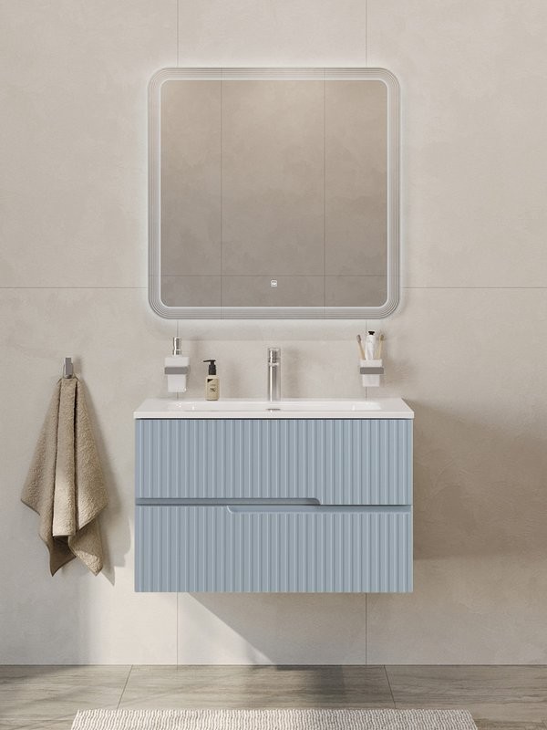 Тумба с раковиной Cezares Duet-n 80 подвесная, 2 ящика, жемчужная голубая