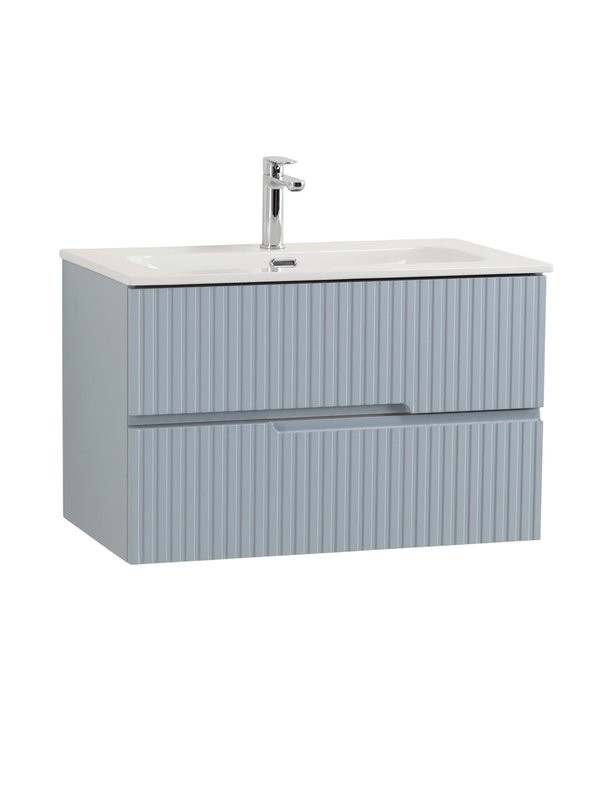 Тумба с раковиной Cezares Duet-n 80 подвесная, 2 ящика, жемчужная голубая