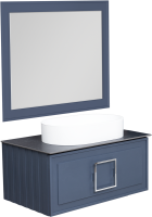 Тумба с раковиной La Fenice Cubo 100 подвесная, blu grigio, ручка хром, столешница черный мрамор, раковина белая матовая