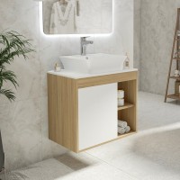 Тумба с раковиной Teymi Nura 70 дуб эврика, матовая белая, раковина Aina 49