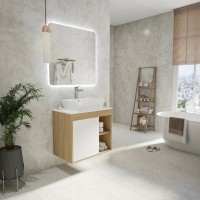 Тумба с раковиной Teymi Nura 70 дуб эврика, матовая белая, раковина Aina 49