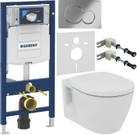 Комплект Унитаз подвесной Ideal Standard Connect + Крышка E712701 с микролифтом, петли хром + Инсталляция Geberit Duofix UP 320 111.300.00.5 + Кнопка Sigma 01 115.770.21.5 хром + Крепления 111.815.00.1 к стене + Звукоизоляция