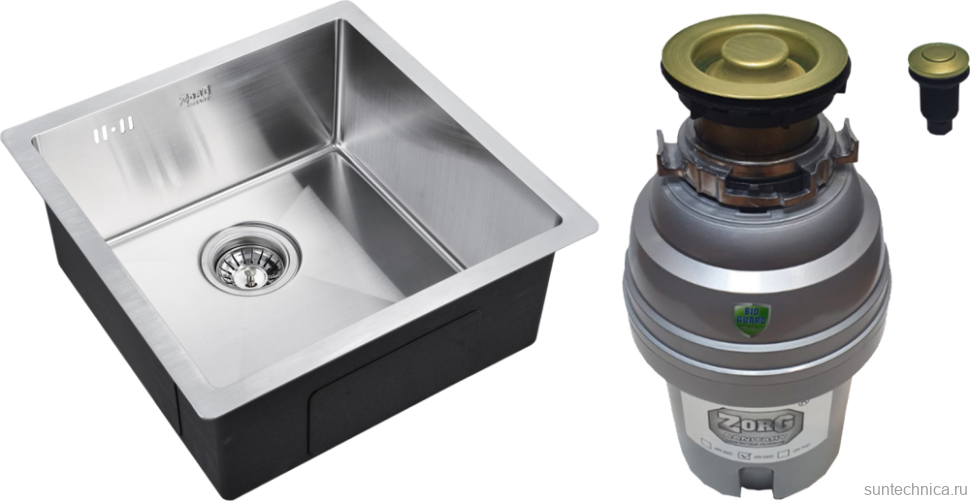 Комплект Мойка Zorg Inox R 4444 + Измельчитель ZR-75 D BRONZE