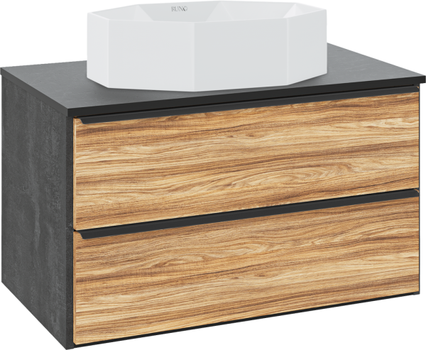 Тумба с раковиной Runo Мальта 85 подвесная, дуб, черная, раковина Cristallo 50