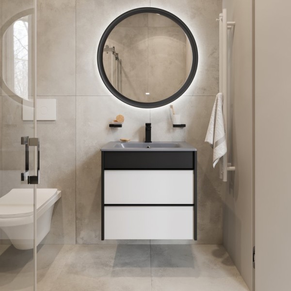 Мебель для ванной комнаты STWORKI Гриндстед 60 белый матовый, антрацит матовый, раковина 43061-112-KL антрацит