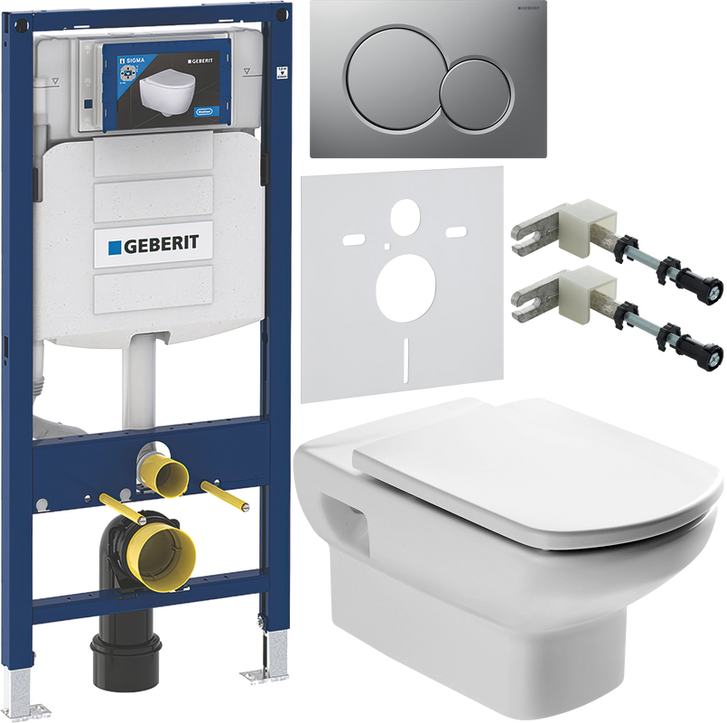 Комплект Унитаз подвесной Roca Dama senso + Крышка Dama Senso ZRU9000040 + Инсталляция Geberit Duofix UP 320 111.300.00.5 + Кнопка Sigma 01 115.770.JQ.5 лакированная, матовый хром + Крепления 111.815.00.1 к стене + Звукоизоляция