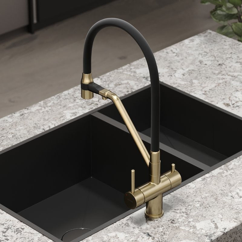 Смеситель для кухни Sancos Dora SC4003BG с гибким изливом, брашированное золото