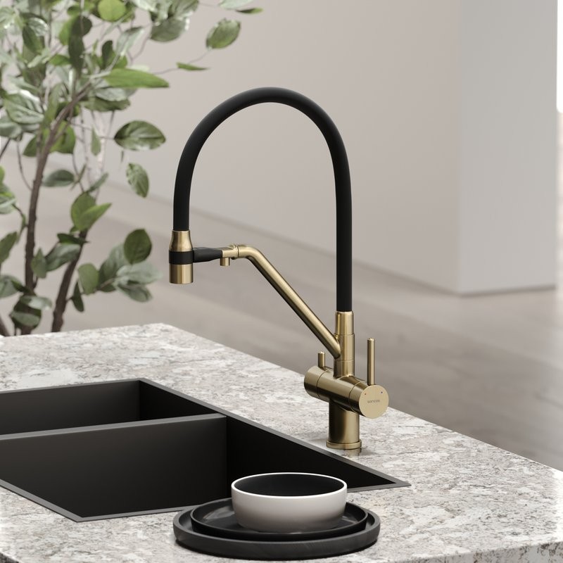 Смеситель для кухни Sancos Dora SC4003BG с гибким изливом, брашированное золото