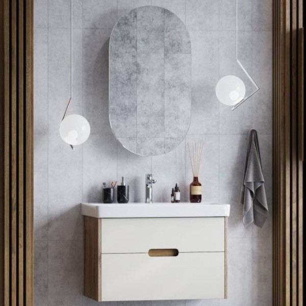 Мебель для ванной комнаты AQUATON Оливия 80 бежевый, дуб велл, раковина Адриана 80