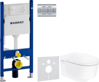 Комплект Умный унитаз Geberit AquaClean Mera Comfort 146.214.11.1 с системой удаления запахов, альпийский белый + Инсталляция Duofix Delta 458.149.21.1 с кнопкой смыва, хром + Звукоизоляция
