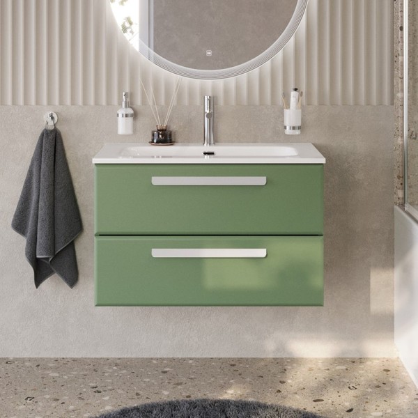 Тумба с раковиной Cezares Eco Cer-N 80 фисташковый софт, раковина Eco 80, ручки сатин