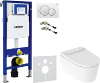 Комплект Умный унитаз Geberit AquaClean Sela 146.224.11.1 альпийский белый + Крепления Duofix 111.815.00.1 к стене + Звукоизоляция + Инсталляция UP 320 111.300.00.5 + Кнопка Sigma 01 115.770.11.5 белая